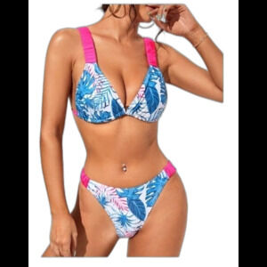 NEW SHEIN Multicolor 2 piece Bikini size Small blue pink white D28